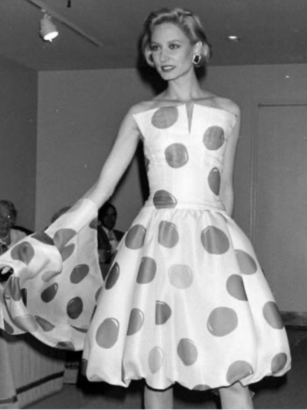 80s Arnold Scaasi runway balloon dress full skirt bubble hem silk resort 1985